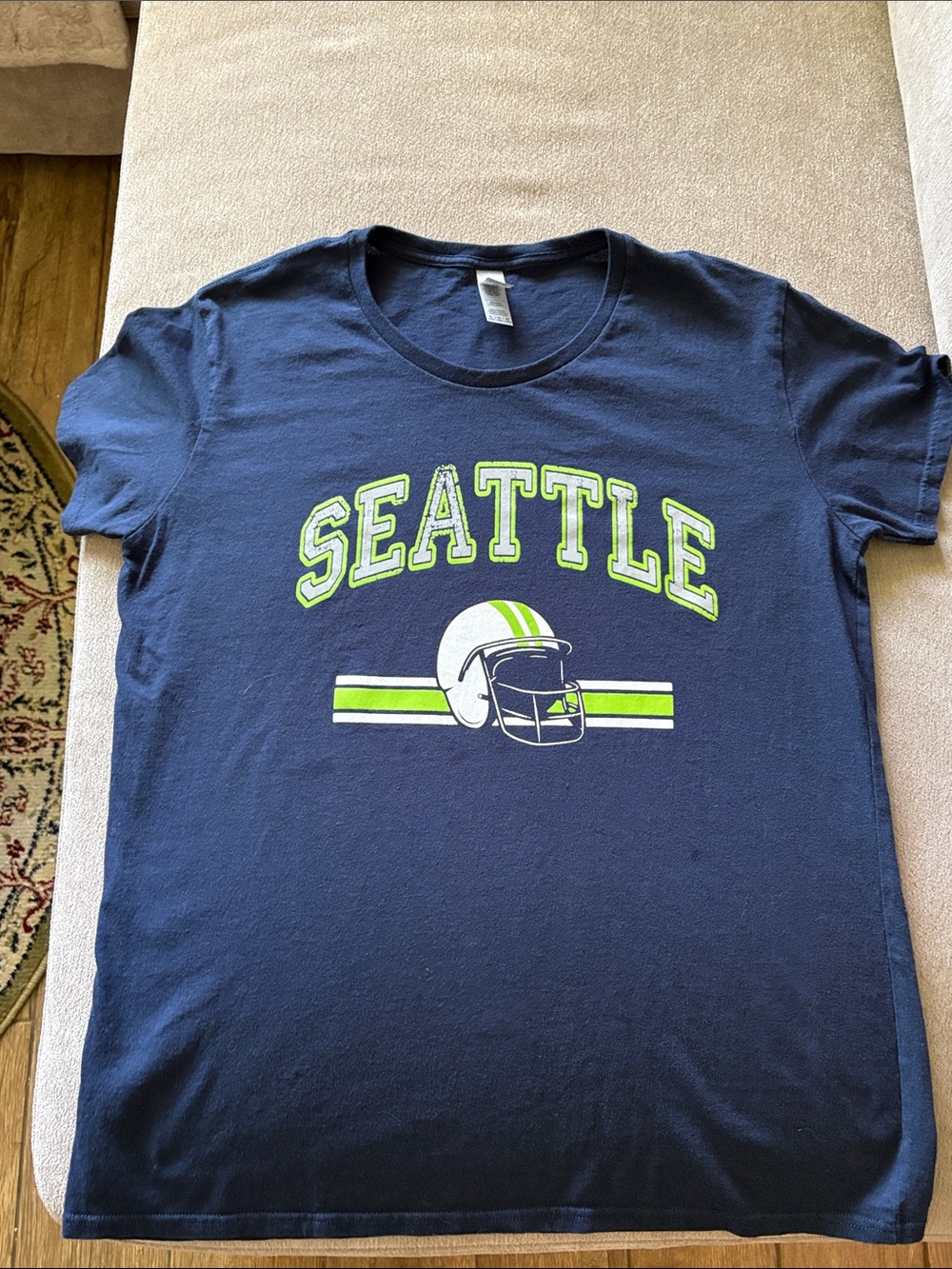 Gildan Navy Seattle Tee with Lime and White Graphics